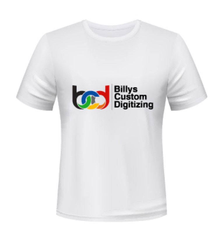 Billys Custom Digitizing logo embroidered on a t shirt