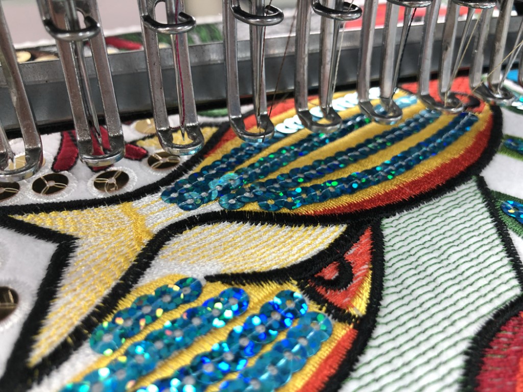 Sequin embroidery on fabric