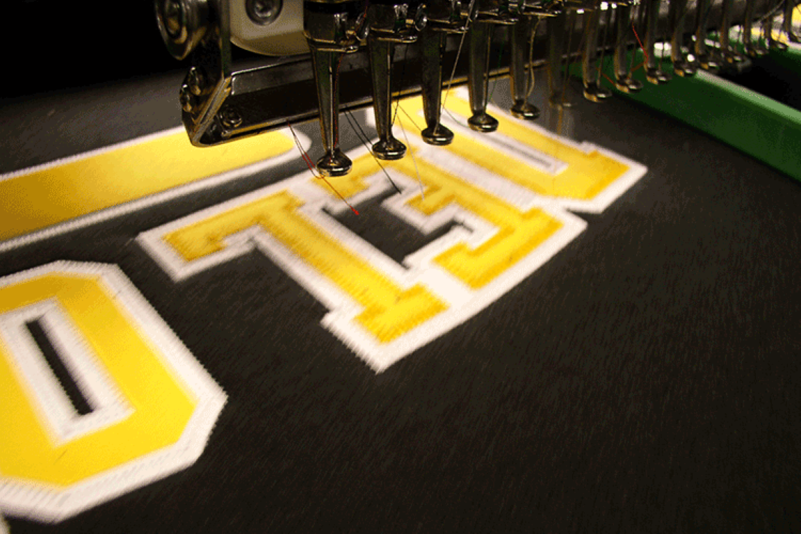 Tackle twill embroidery on a garment