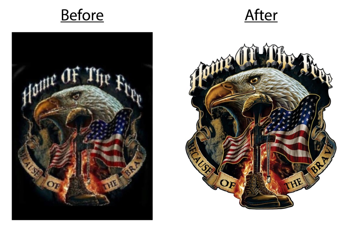 Before and after design of an emblem in vector art